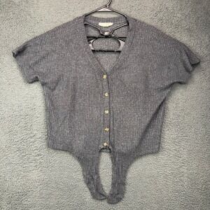 Pink Republic Womens Large Waffle Knit Tie Front Short Sleeve Cropped Cardigan